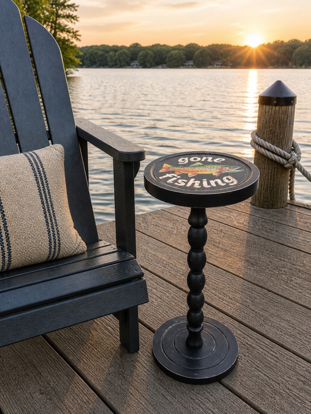 Cabin/Lodge/Lake or Vacation Home Wooden Pedestal Upcycled Drink Table | Fishing